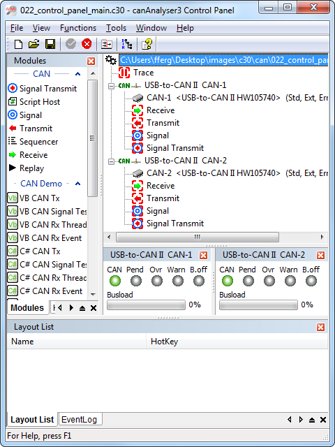 Ixxat canAnalyser 3 - Control Panel